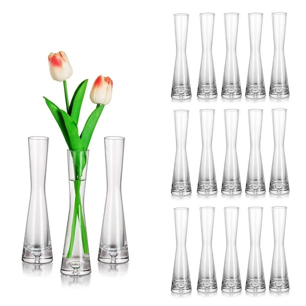 Glasseam Glass Bud Vases in Bulk 7.87"Tall Clear Skinny Vases Set of 18