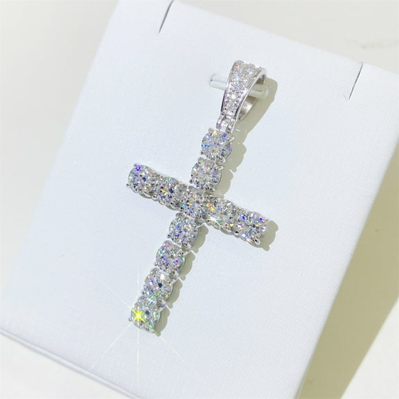 Cross Pendant in 925 Silver, 6mm D-Color VVS Moissanite Necklace. A true gemstone that surpasses diamond pens.