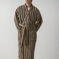 thumbnail image 2 of Mens Bathrobe Thickened Long Coral Velvet Long Sleeve Stripe Sleepwear,Coffee,2XL, 2 of 3