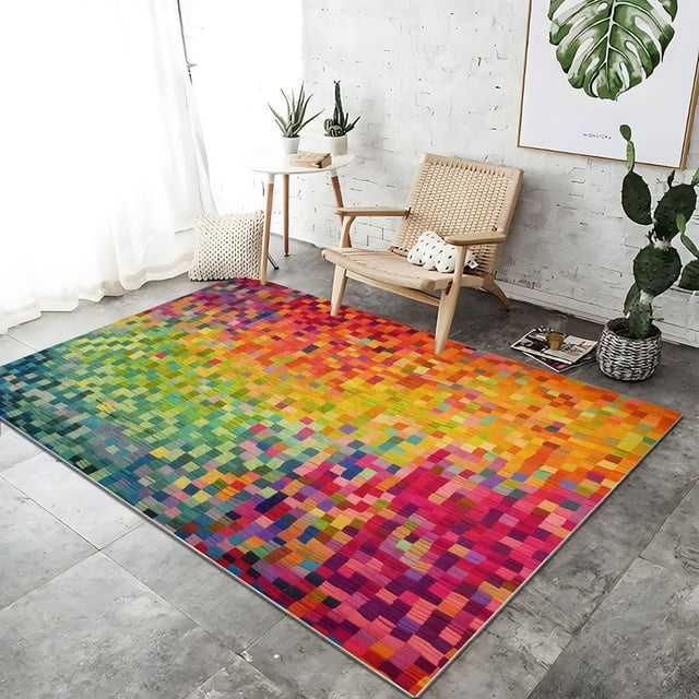 Area Rugs 8 X 10 ft Rug for Living Room Soft Non Slip Rug Low Pile Abstract Colorful Geometric Printed Area Rugs Bedroom Farmhouse Dining Room, Home Decor Indoor Multicolor