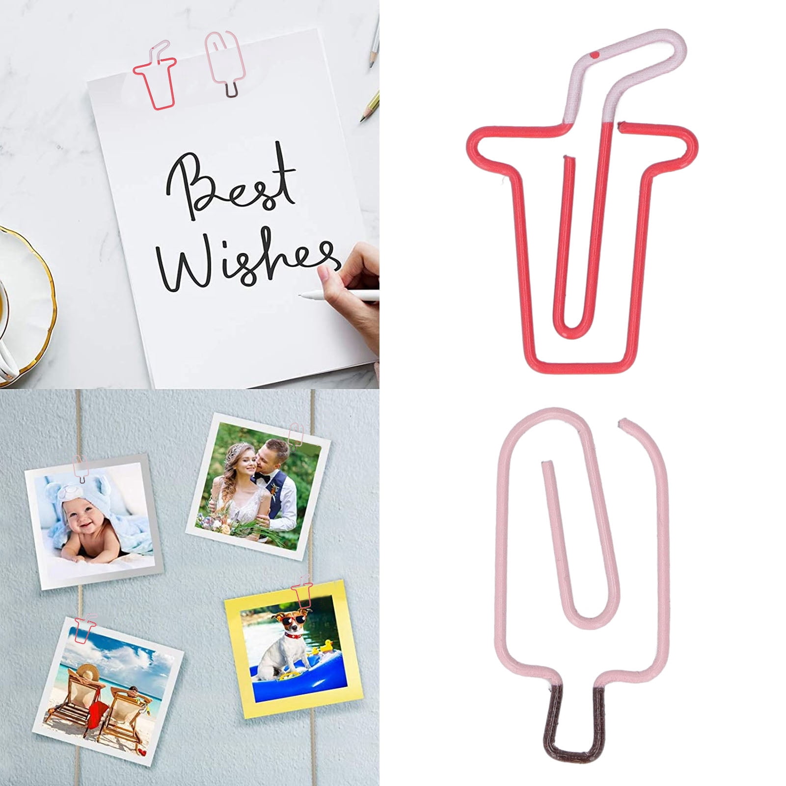 YAHHU 100PCS Metal Paper Clips 50PCS Ice Cream & 50PCS Coffee Style Rustproof Sturdy Office Memo File Classification Small Mini Cute Paperclips (5.12 inches / 13 cm Box)