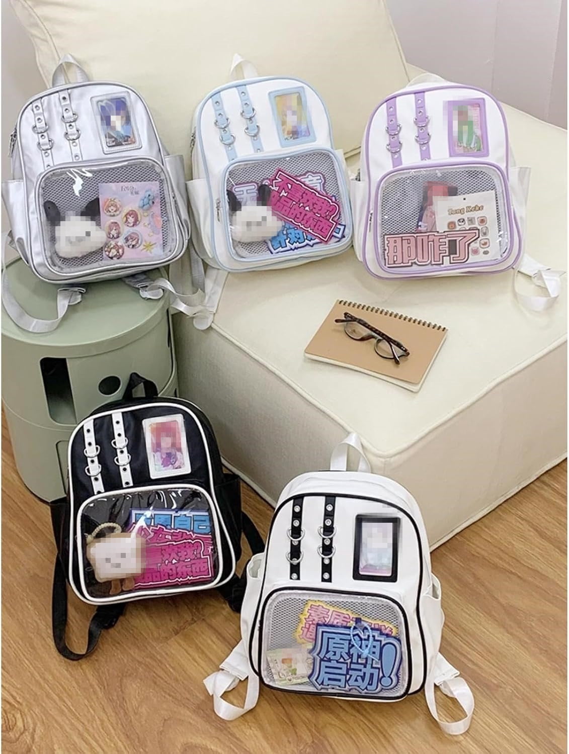 SPEKSEE Kawaii PU Ita Bag with Pin Display Y2K Women Badge Display Backpack, Suitable for Anime Exhibitions