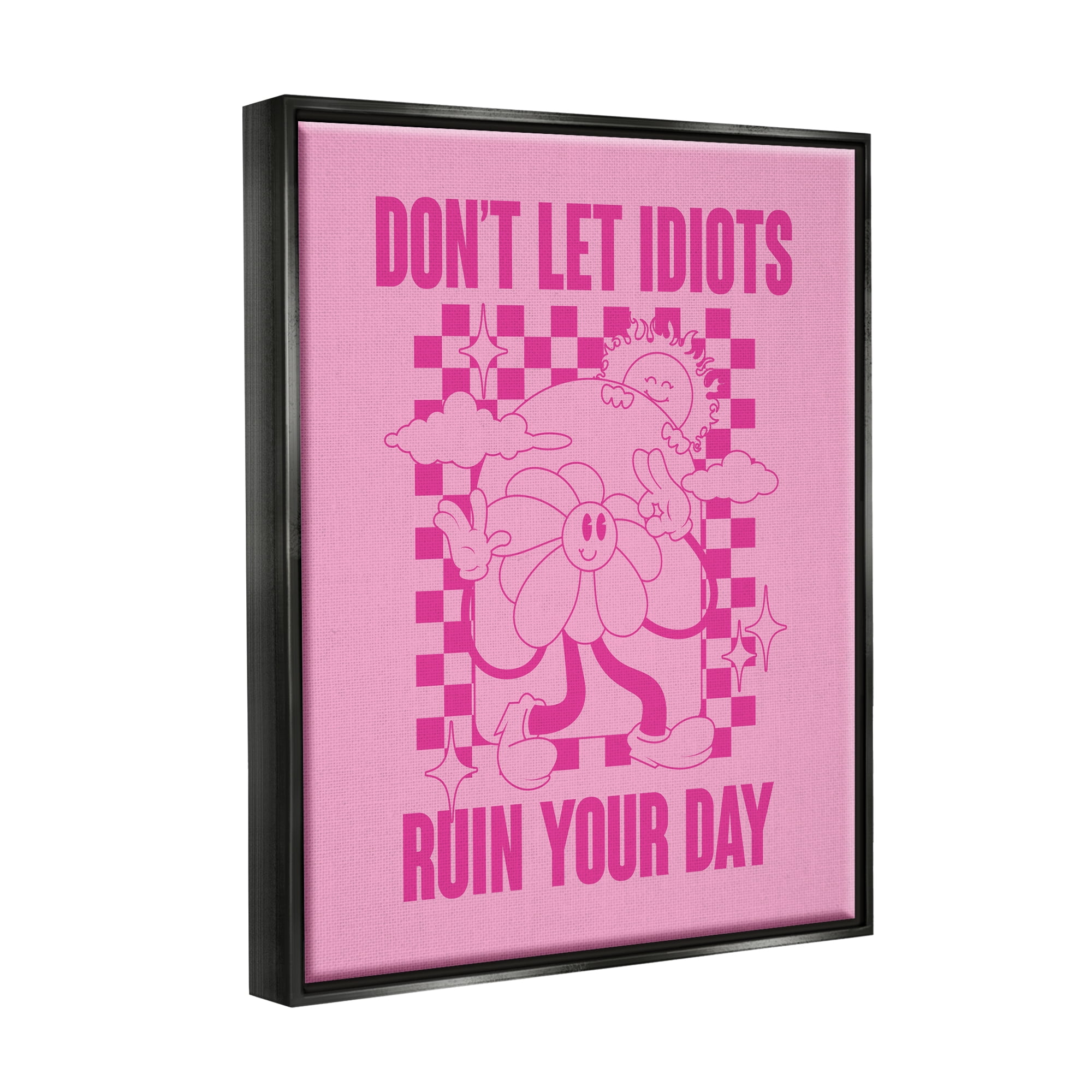Stupell Industries Funny Retro Inspirational Phrase Botanical & Floral Painting Black Floater Framed Canvas Art Print Wall Art, 17 x 21