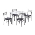 thumbnail image 3 of Fithood [110 x 70 x 76cm] Iron Glass Dining Table and Chairs Black One Table and Four Chairs PU Cushion, 3 of 5