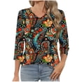 thumbnail image 2 of Jsaierl 3/4 Sleeve Tops for Women Summer Crew Neck Shirts Trendy Graphic Ladies Blouses Workout Cotton Tunic Top S-3XL, 2 of 7