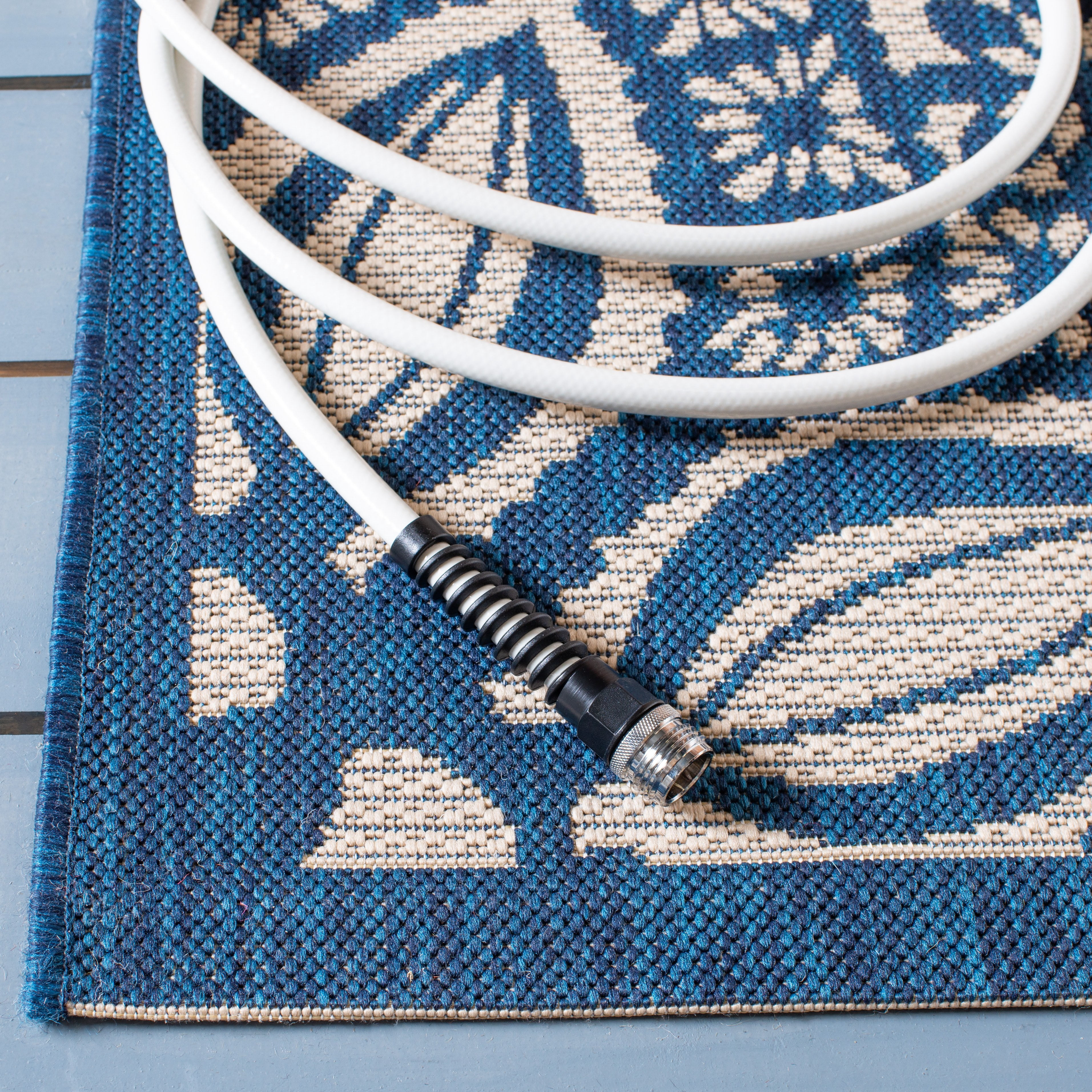 Safavieh Courtyard Millicent Medallion Indoor/Outdoor Area Rug, Beige/Navy, 6'7" x 9'6"