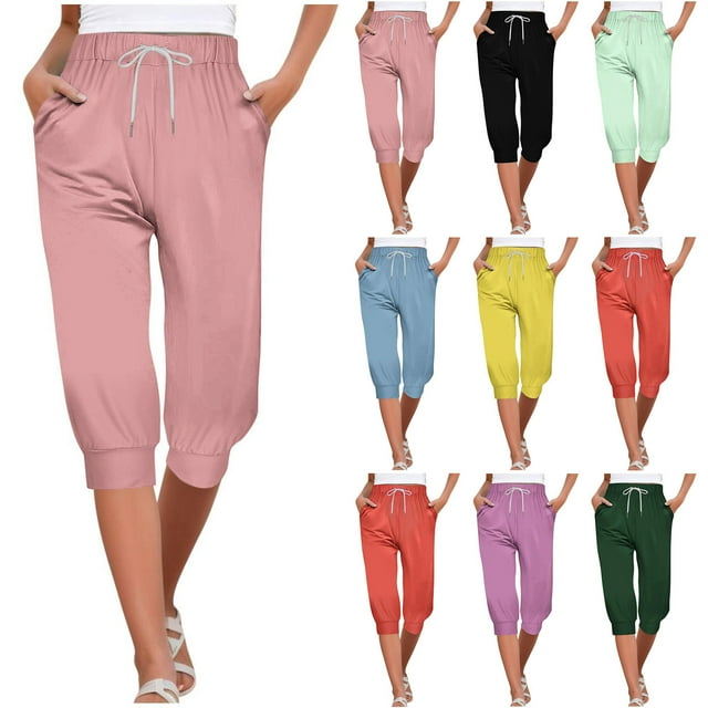 Casual Pants for Women Solid Elasticized High Waist Joggers with Drawstring Light Green M