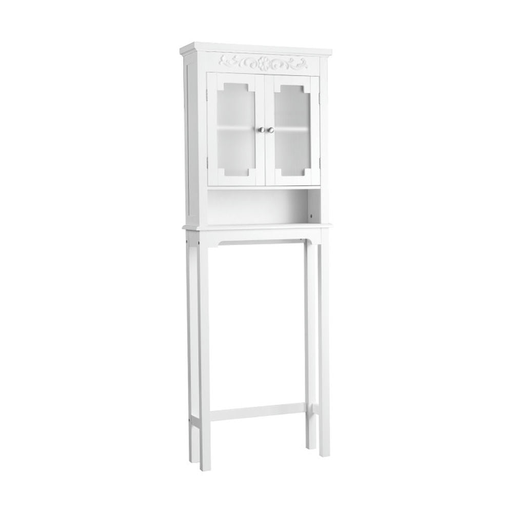 Finihen Toilet Storage Cabinet, Bathroom Cabinet Organizer, Bathroom Space Saver Carved Top Toilet Rack with Adjustable Shelf, for Bathroom, White