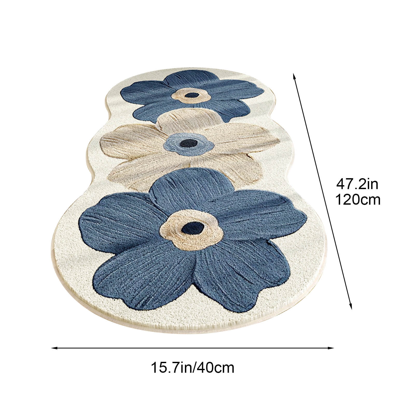 PALIFEUR Flower Rugs for Bedroom, Ultra Soft 3D Floral Carpet Shaggy Tufted Bathroom Rugs Absorbent Non-Slip Bath Mat Washable Area Rug for Bedroom Bathroom Kitchen Living Room-16x47"-Blue