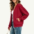 thumbnail image 3 of Chiccall Women's Full Zip Bomber Sweatshirt Jacket Thumb Hole Cuffs Oversized Long Sleeve V Neck Loose Casual Coat with Side Pockets, 3 of 7