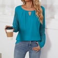 thumbnail image 5 of JIUKE Womens Tops Dressy Casual Long Crew Neck Keyhole Blouses Hollow out Lace Sleeve Tees Shirts Blue XL, 5 of 6