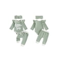 thumbnail image 2 of RUINIXCW Baby Girl 'Little Sister' 3-Piece Outfit Ruffle Sleeves Romper Pants  Bow Headband, 2 of 6
