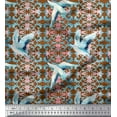 thumbnail image 1 of Soimoi polyester Crepe Fabric Floral Damask & Stork Bird Printed Fabric 1 Yard 52 Inch Wide, 1 of 3