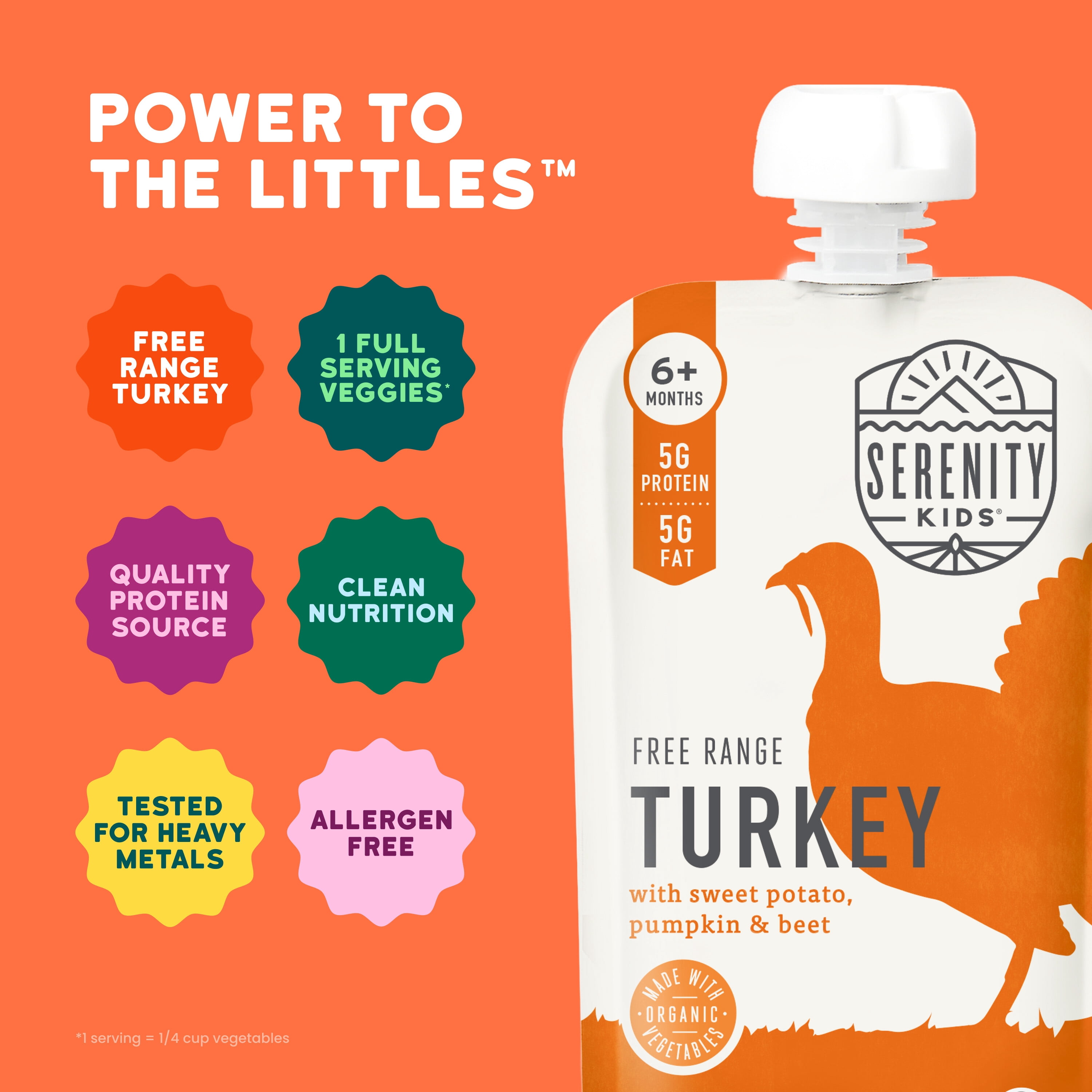 (12 pack) Serenity Kids Free Range Turkey Stage 2 Baby Food Organic Sweet Potato Pumpkin & Beet, 3.5oz Pouch