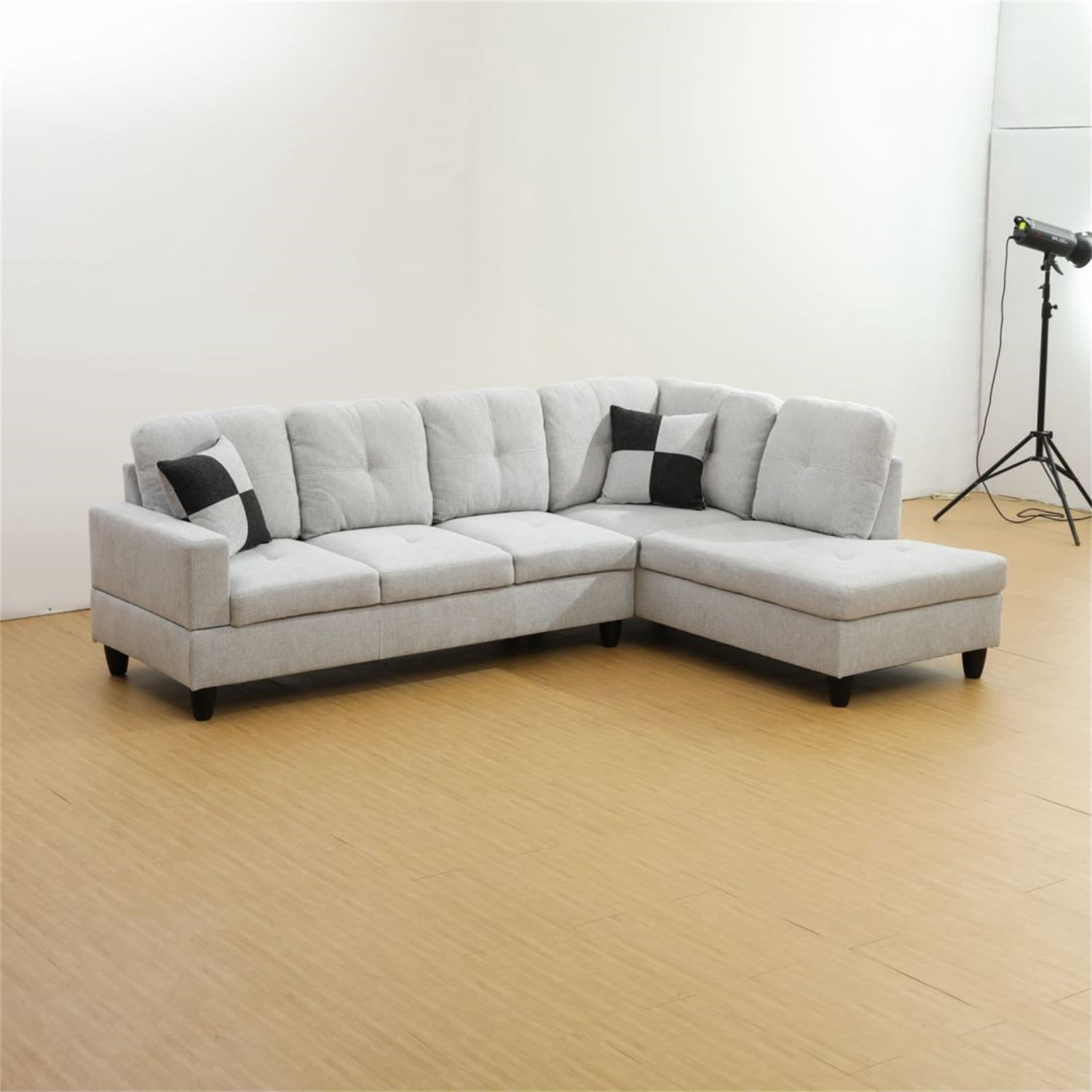 Hommoo Flannel Sectional Sofa, 4 Seat Living Room Furniture Sets, Modern L-Shaped Couches and Sofas Set for Home, Off-white(No Ottomans)
