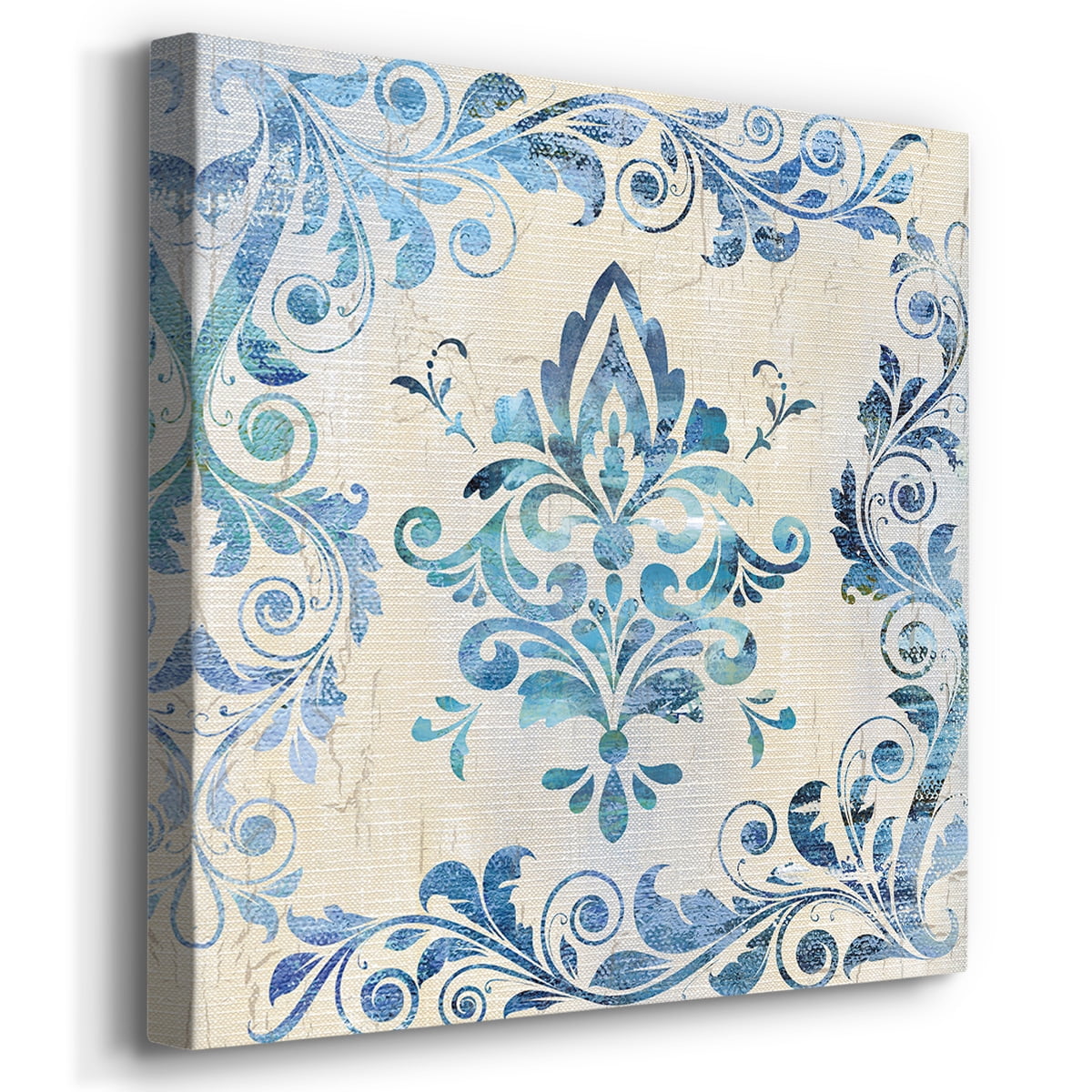 Wexford Home Blue Abstract Wall Art 24 x 24 inches Set of 4 Flower Pattern Canvas Prints Wall Decoration for Living Room Bathroom Bedroom