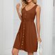 thumbnail image 5 of Vestido Vestido sin mangas con bolsillo con botones, cuello redondo, cintura con abertura, traje de vacaciones (marrón S) Ygjytge Marrón T S para Mujer, 5 of 6