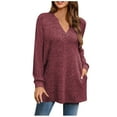thumbnail image 4 of Idoravan Womens Plus Size Tops Clearance,Ladies Clearance, Fashion Women's Button Round-Neck Long Sleeve Casual T-shirt Top Solid Blouse Hot Pink L, 4 of 8
