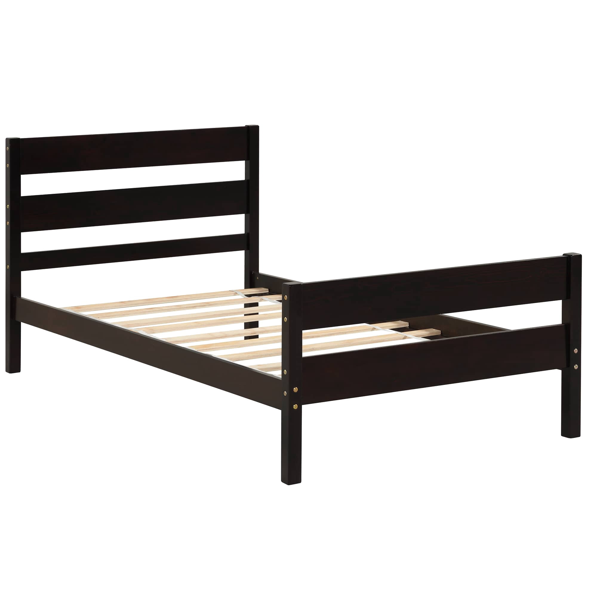 MAYEERTY Twin Bed Frame with Headboard and Footboard for Adult, Espresso