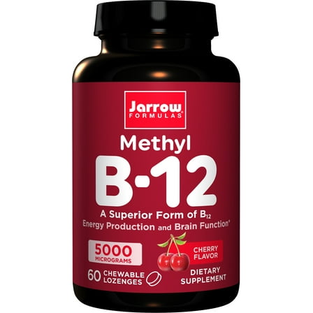 Jarrow Formulas Methyl B12 (Methylcobalamin) Cherry, Supports Brain Cells, 5000 mcg, 60 Lozenges