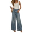 thumbnail image 3 of Women'S Rhinestone Jeans High Waisted Straight Leg Sparkly Bling Glitter Denim Pants with Belt Light Blue L, 3 of 9