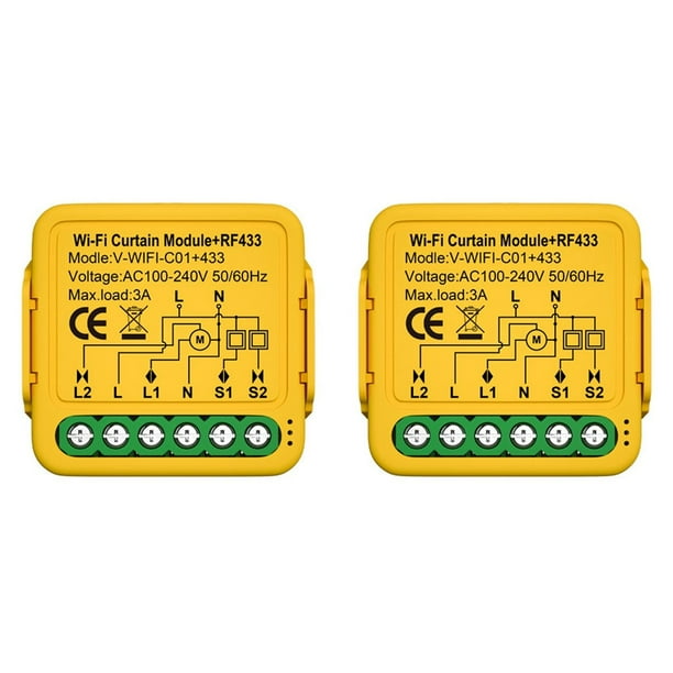 2X Módulo de Interruptor de Cortina Tuya Smart WiFi RF433, Control para Motor de Persiana Enrollable Eléctrica, Funciona con