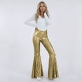 thumbnail image 2 of Women's High Waist Flare Pants, Gold Snake Print Stretchy Bootcut Trousers,Gold,XL, 2 of 9