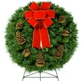thumbnail image 1 of Sympathy Silks Christmas Memorial-Wreath Decoration - Pinecones with Hand-Tied Red Velvet Bow on 30 Inch Easel - Artificial Greenery Wreath - Fade Resistant, 1 of 3
