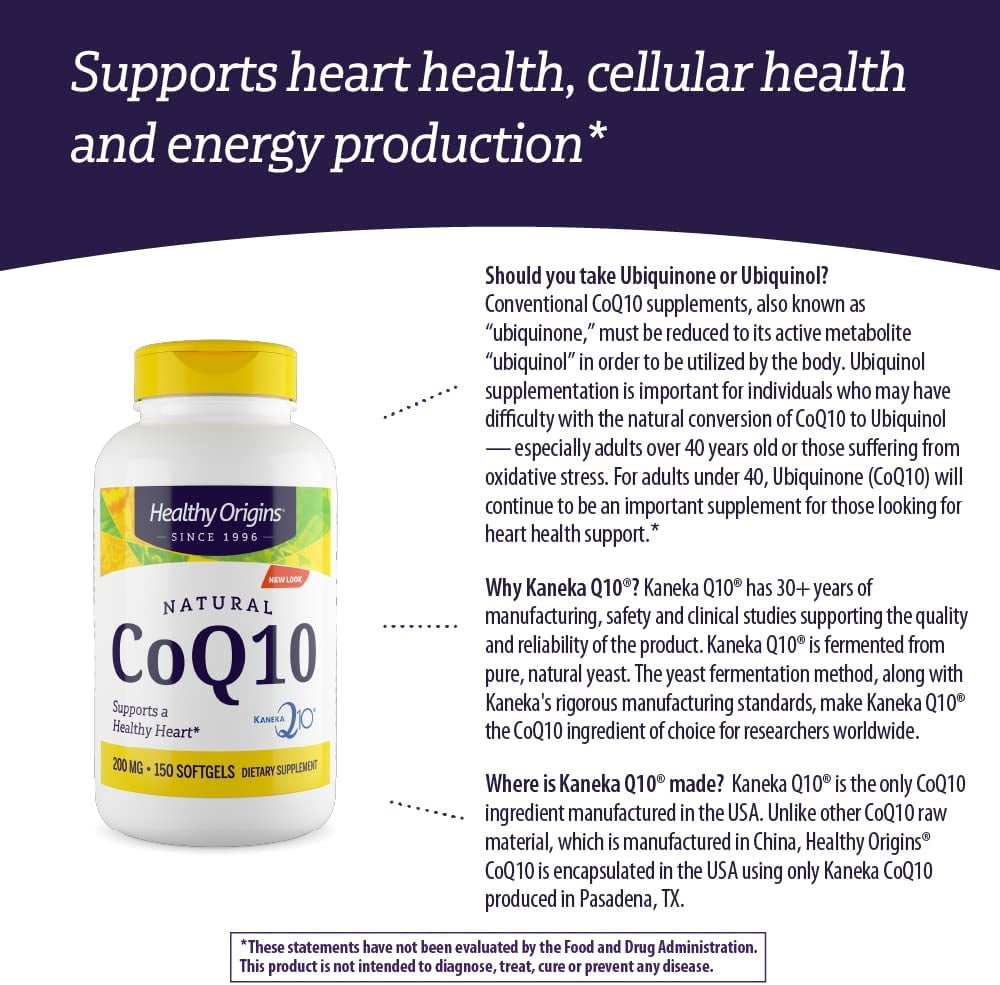 Healthy Origins CoQ10 200 mg (Kaneka Q10, Non-GMO, Gluten Free, Heart Support, Energy Support), 150 Softgels