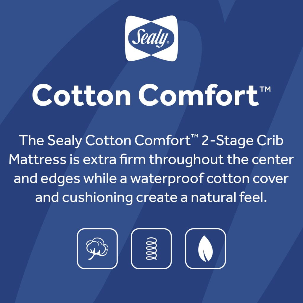 Sealy Cotton Comfort 2-Stage Baby Crib & Toddler Mattress with 204 Coil Innerspring and Waterproof Cotton Cover