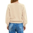 thumbnail image 3 of Women's Henley Neck Sweater Button Front Long Sleeve Loose Knit Pullover (Beige, XL), 3 of 4