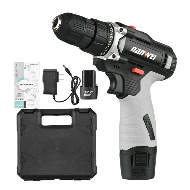 NANWEI 12V Taladro Inalámbrico Portátil Portabrocas de 3/8 Pulgadas 25+1 Engranaje