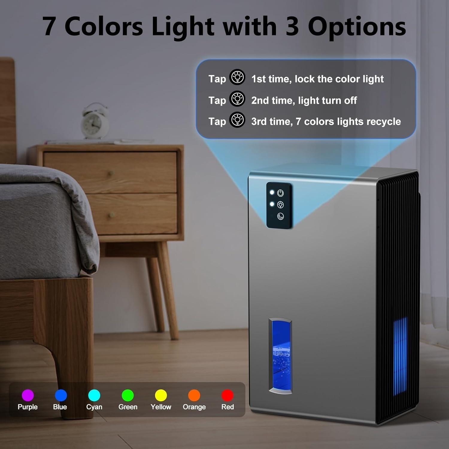 Dehumidifier,98 OZ Dehumidifiers for Home,(1100 sq.ft) Dehumidifiers for Basement Bathroom Bedroom with Auto Shut Off, Switchable 7 Colors Light(Gray)