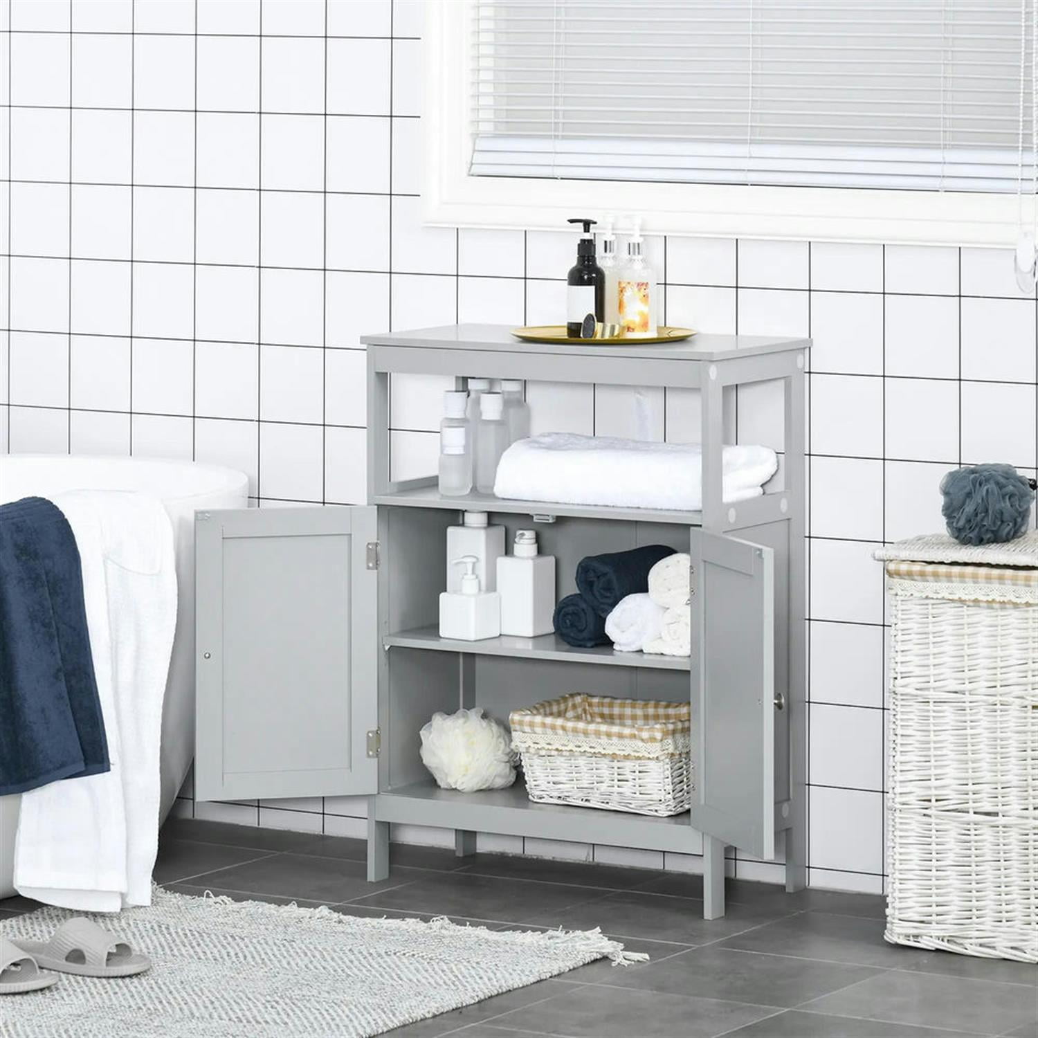 Demi Bonn 32" Bathroom Floor Cabinet, Freestanding Bathroom Storage Cabinet with Double Doors and Open Shelf, for Living room, Entryway, Kitchen, Gray