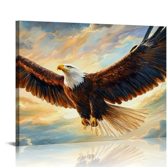 FCXZI Eagle Canvas Wall Art Flying Eagle Pictures Bird Wildlife  Aesthetic Vintage Prints for Living Room Bedroom Home Decorations  Ready To Hang  16x12in