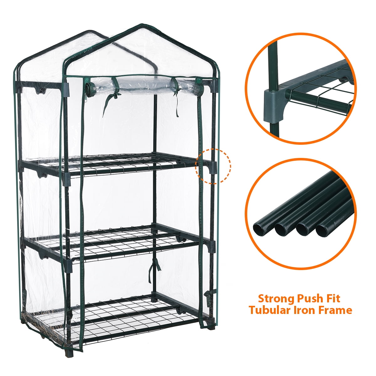 49x27x19 BRAMBLE 3 Tier Mini Greenhouse for Outdoor & Indoor with Strong Reinforced PE Cover Weatherproof Sturdy & Easy to Assemble Steel Frame & Roll-Up Zipper Door 