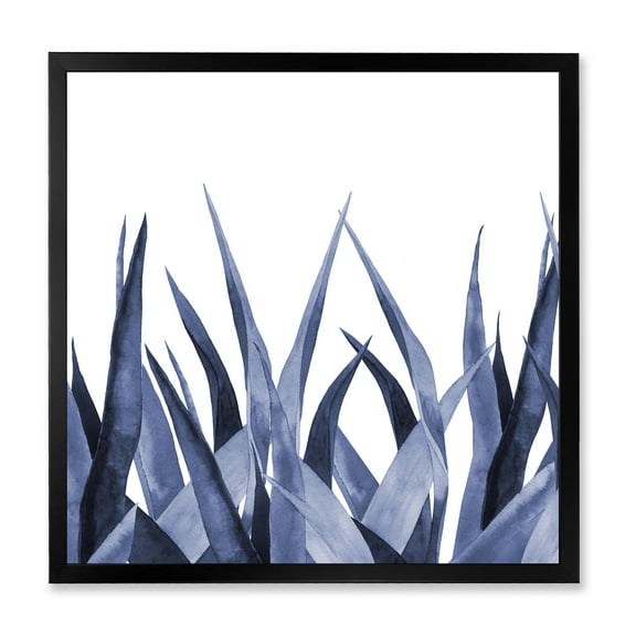 Designart 'Close Up Navy Blue Agave Leaves' Traditional Framed Art Print