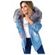 thumbnail image 2 of Chaqueta vaquera de manga larga con capucha y cuello alto para mujer, informal, de color liso, 2 of 9