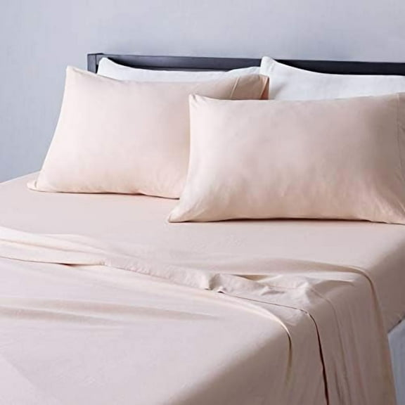 4 Piece Bed Sheet Set, 100% Cotton Jersey, Includes Super Soft, Flat and Fitted Sheets, Pillowcase, Full, Blush, Solid