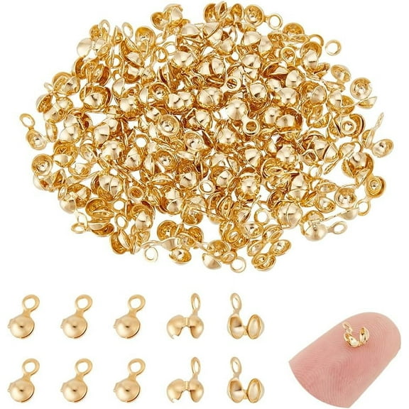 150Pcs 24K Gold Plated Bead Tips Clamshell Crimp Beads 3mm Fold-Over Clamshell Crimp Tips Metal Bead Know Cover Open Bead End Cap Knot for Jewelry Making Gold