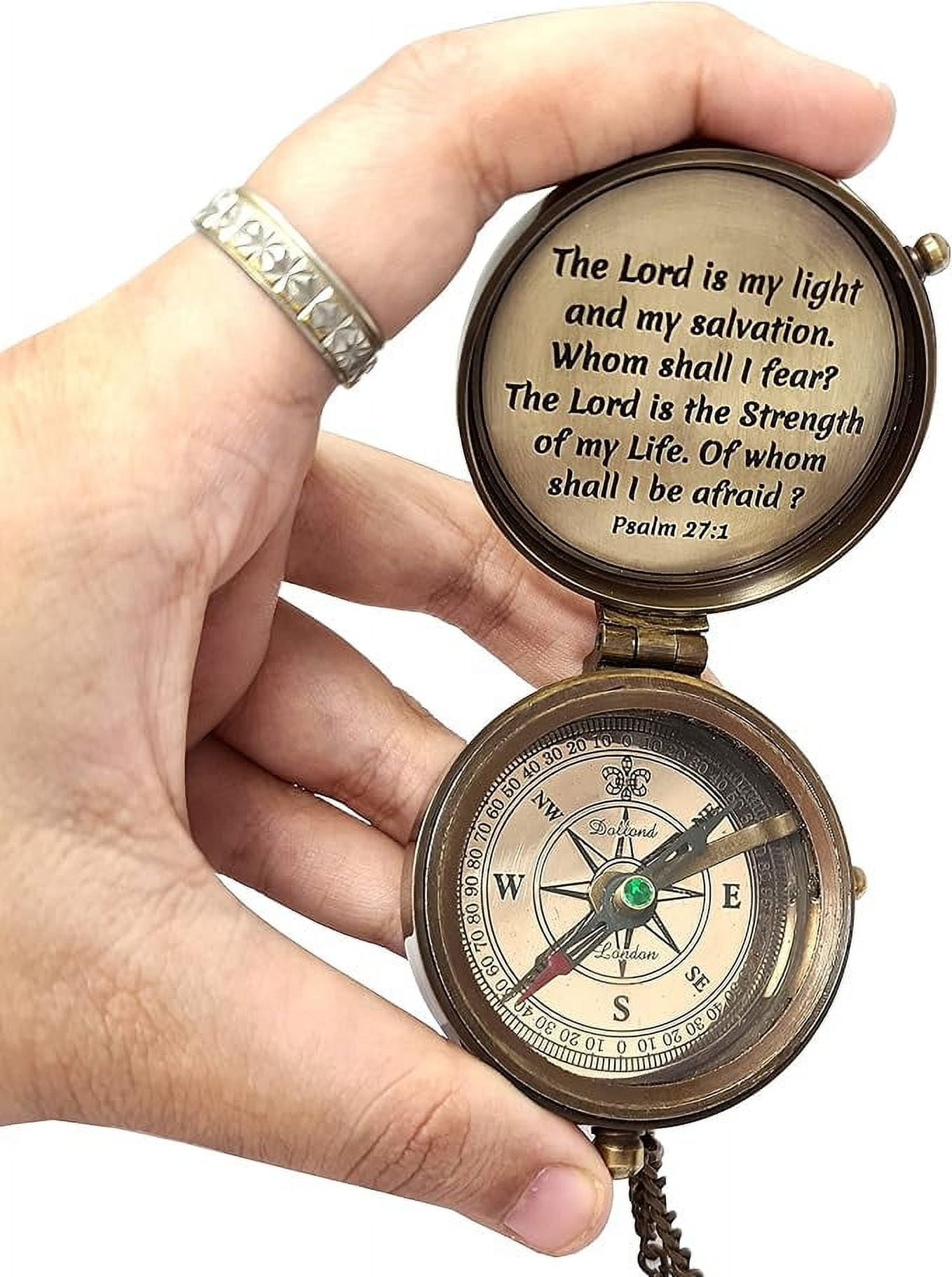 Maritime Treasures Instruments Brass Compass Engraved Gift for Son, Grandson, Daughter, Baptism, Confirmation Communion Godson Church Graduation Day Psalm27:1