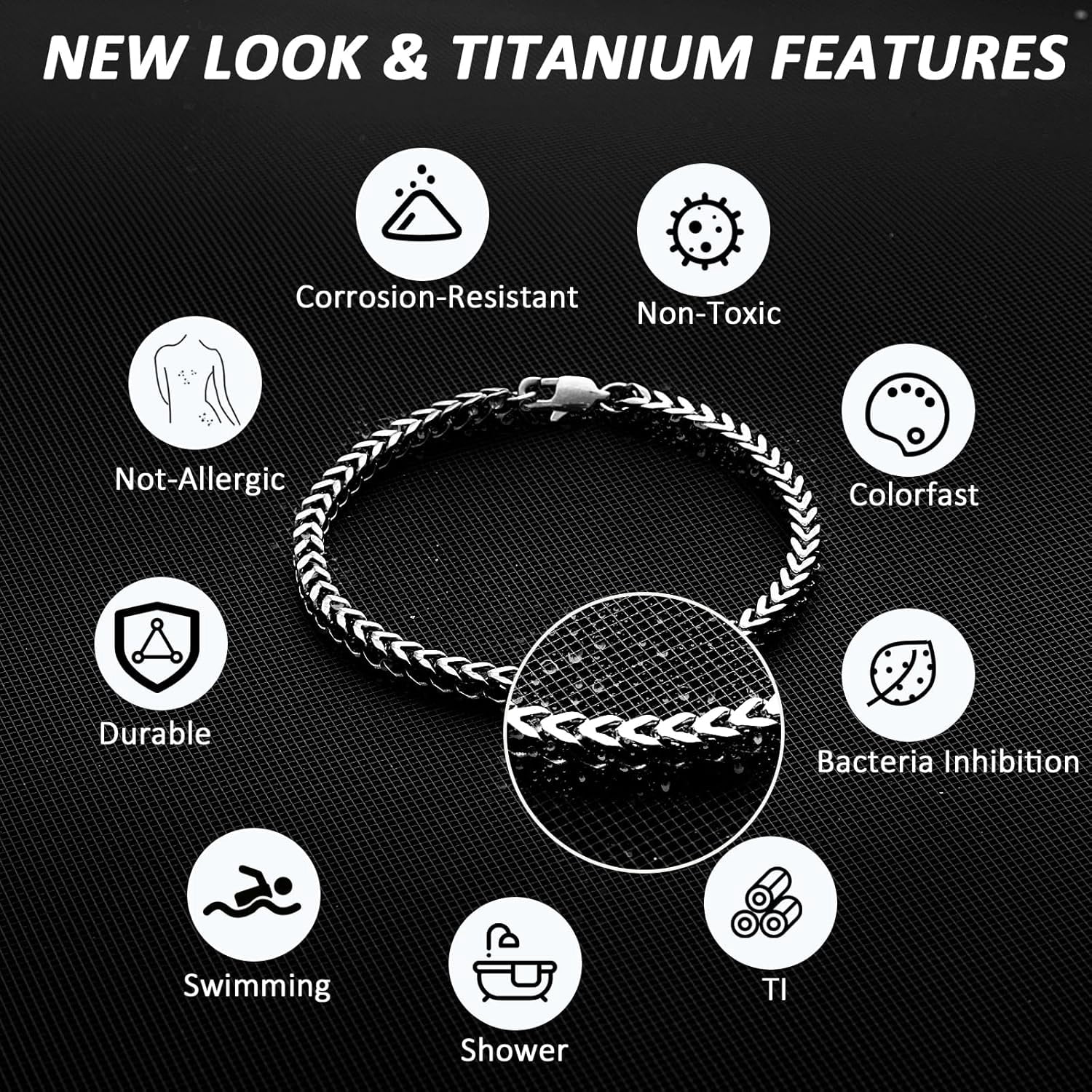 SanThree 4mm Solid Pure Titanium Link Bracelets for Men Women, Ultra Light 4-Side Square Keel Welded Shinny Twist Bracelet for Grandpa Father Boyfriend Valentines Birthday Gifts, 8.26”
