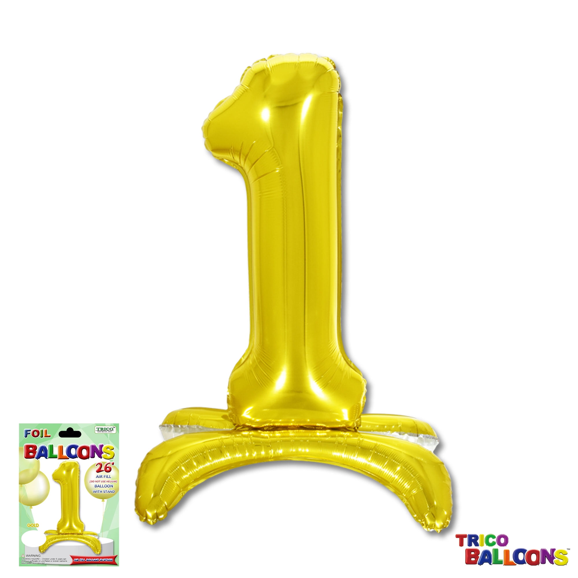 26" 3D Foil Gold Number "1" With Stand Air-Fill Only Balloon - No