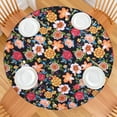 thumbnail image 2 of Elastic Edge Round Tablecloth with Elegant Floral Pattern, Water-Resistant Polyester, Fits 44-52 Inch Round Tables, 2 of 7