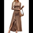 thumbnail image 2 of Vestido de Noche con Abertura y Falda Larga para Mujer, Otoño e Invierno 2025, Color Liso, A Marrón S, 2 of 10