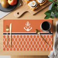 thumbnail image 2 of Orange Morocco Placemats Set of 4, Nautical Anchor Stripe Modern Geometric Placemats for Dining Table, Place Mats for Kitchen Tabletop, Waterproof Wipeable Dining Table Mats Set, 2 of 9