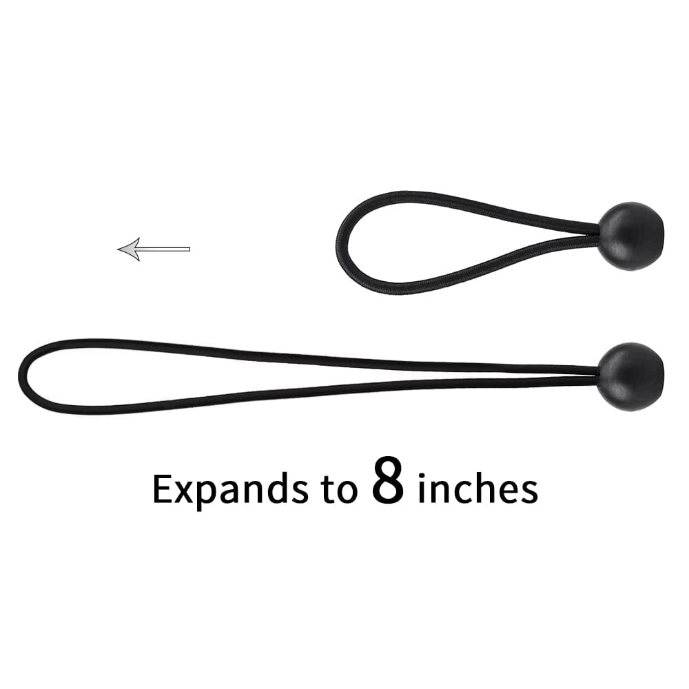 Bungee Balls, Black Ball Bungee Heavy Duty Heavyweight 4 inches Tarp Bungee Cords, Weather Resistant Tie Down Strap 4mm Thickness - for Camping, Tents, Cargo, Holding Wire and Hoses