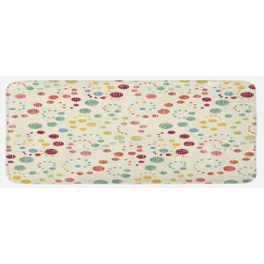 Modern Art Kitchen Mat, Grunge Polka Dots Spots Backdrop Motif Retro Nostalgic Aesthetic Image Print, Plush Decorative Kitchen Mat with Non Slip Backing, 47" X 19", Multicolor, by Ambesonne