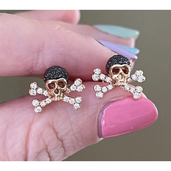 ORLOV DIAMONDS Spooky Skull Earrings in Moissanite Round Cut 14k Yellow Gold Plated Silver