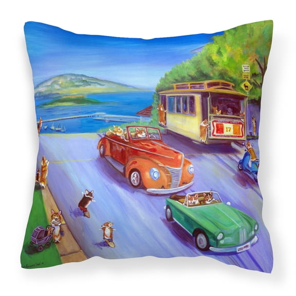 Carolines Treasures 7436PW1414 Corgi Hyde Park Fabric Decorative Pillow  14Hx14W multicolor